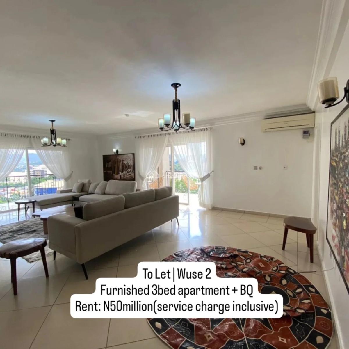 Furnished 3bedroom Apartment with a Room Bq and a Study. N50mil, Wuse 2, Abuja, House for Rent