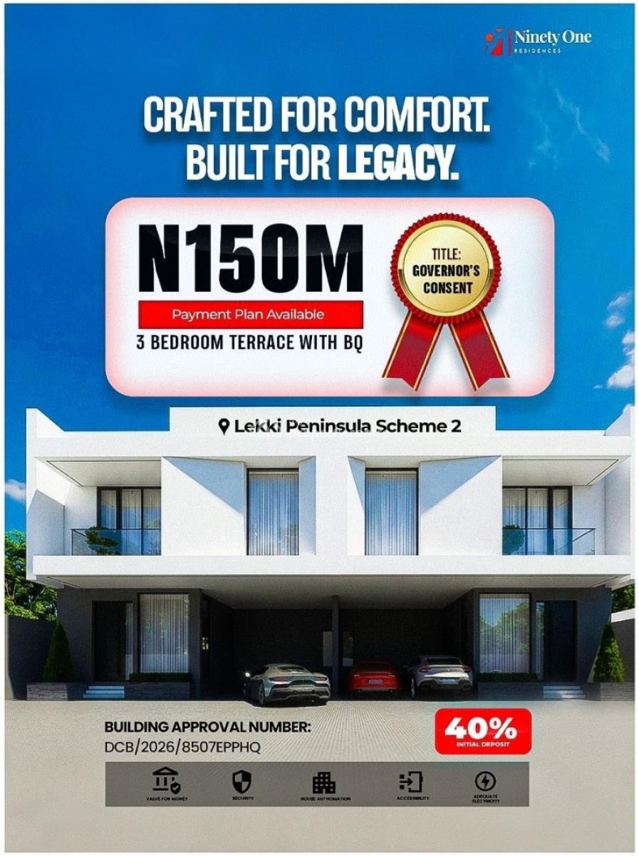 Luxury 3 Bedroom Terrace House with Boys Quarter, Lekki Peninsula Scheme 2, Ninety One Residences, Lekki, Lagos, Terraced Duplex for Sale