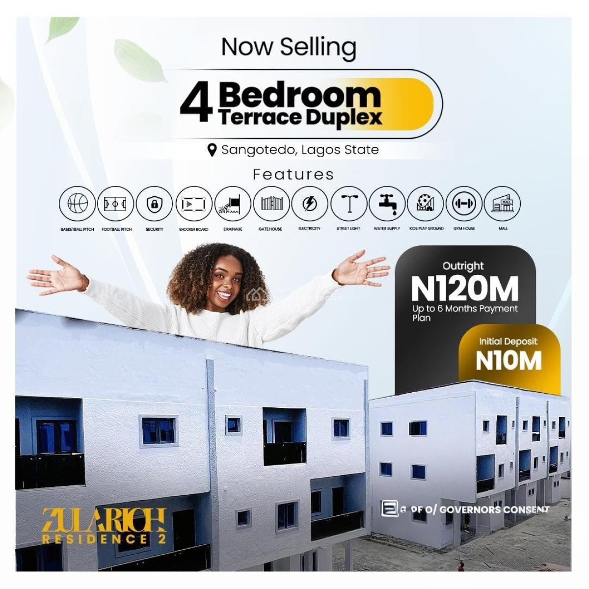 Luxury 2 & 4 Bedroom Homes in a Premium Gated Estate, Ajayi Apata / Zularich Residence, Sangotedo, Ajah, Lagos, Terraced Duplex for Sale