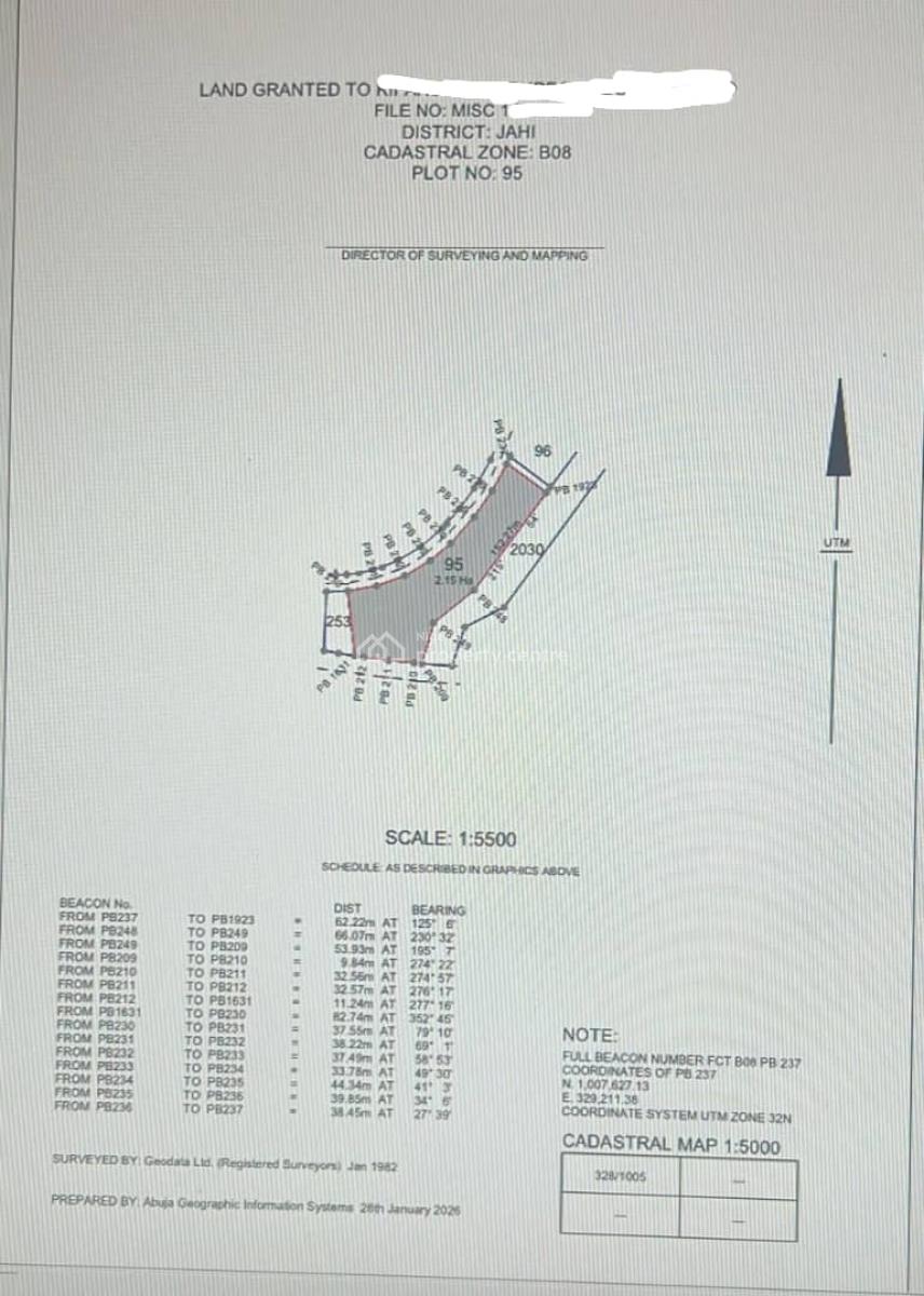 2.15 Hectares of Mixed-use Land in a Built-up Environs, By Peace Apartment, Jahi, Abuja, Mixed-use Land for Sale