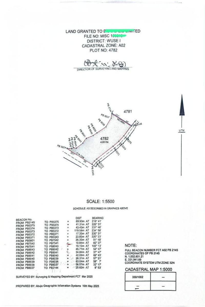 4 Hectares of Commercial Land with C of O, Zone 4, Wuse, Abuja, Commercial Land for Sale