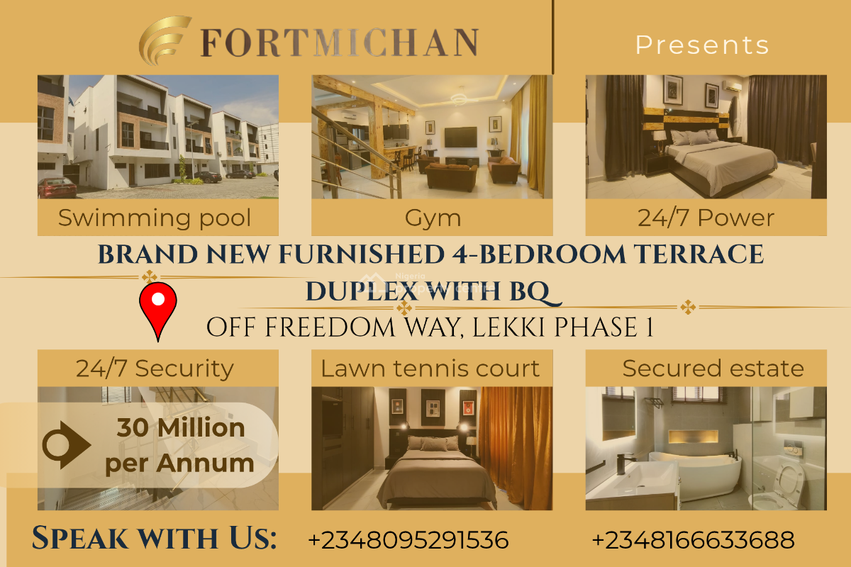 Brand New Furnished 4 Bedroom Terraced Duplex with Bq, Off Freedom Way, Lekki Phase 1, Lekki, Lagos, Terraced Duplex for Rent