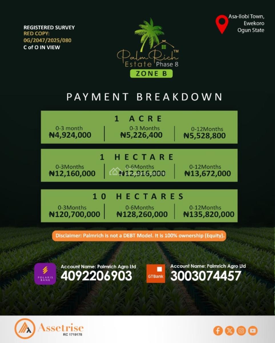 Palmrich Farm Is a Fast Appreciating Asset, Abeokuta North, Ogun, Commercial Land for Sale