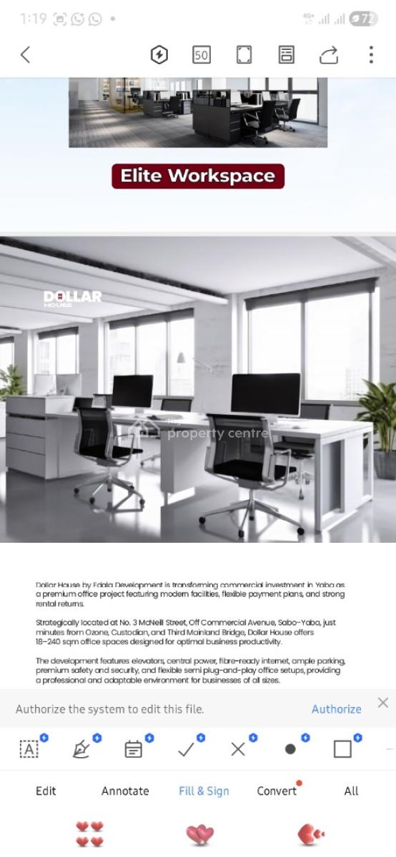 240sqm New Office Space Fully Serviced Off Plan, Yaba, Lagos, Commercial Property for Sale