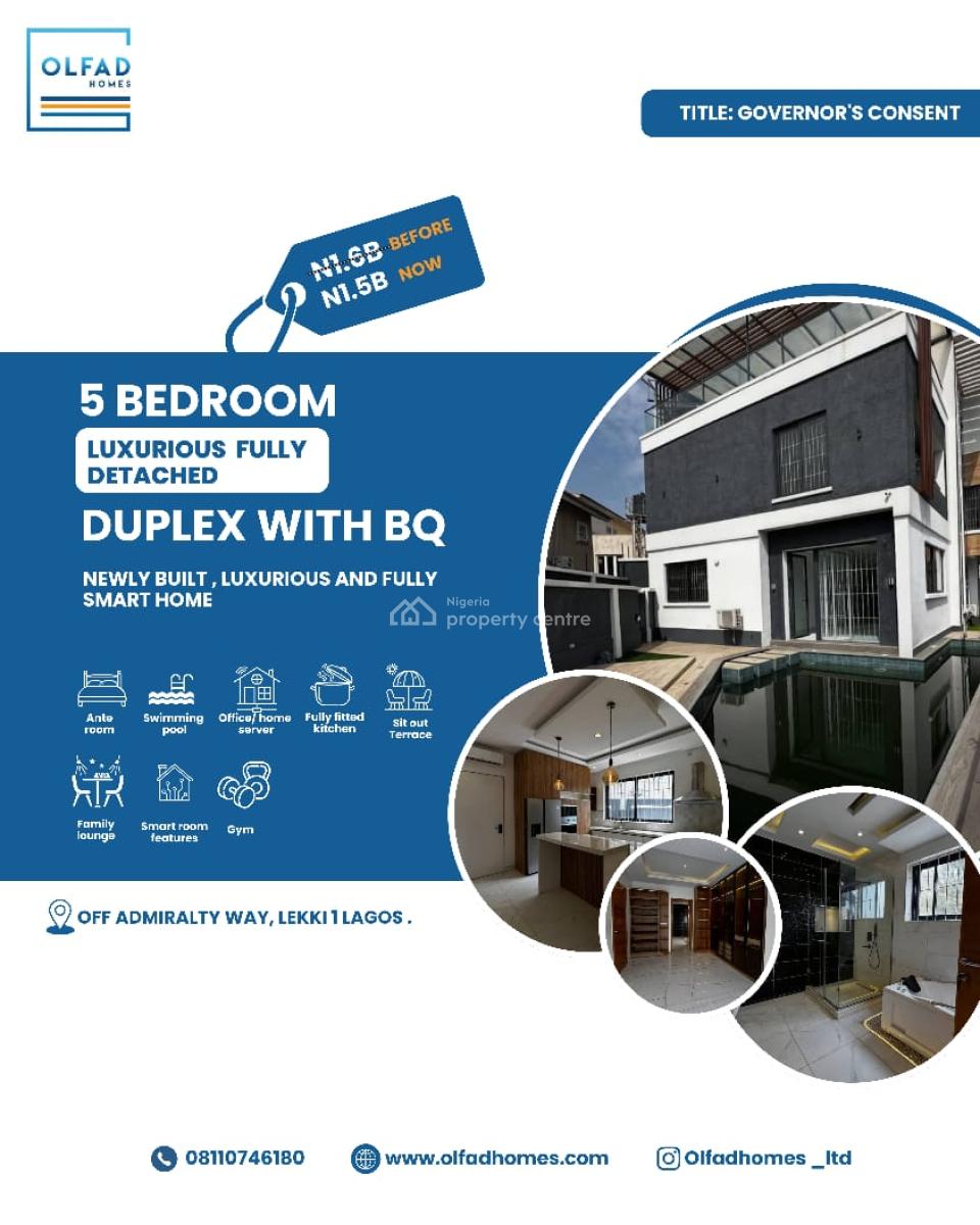 5 Bedroom Apartments (brand New), Off Admiralty Way, Lekki, Lagos, Detached Duplex for Sale
