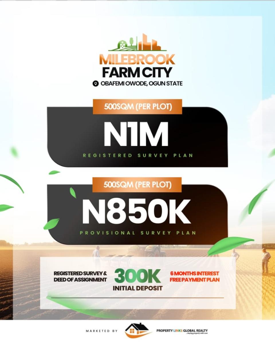 Agric Land with Registered Survey and Deed of Assignment, Milebrook Farm City Located at Obafemi Owode Selling Fast, Km 46, Ogun, Commercial Land for Sale