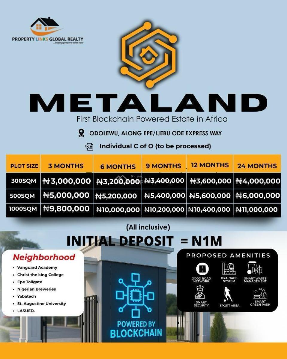 Land with Individual C of O Along The Expressway, Metaland Estate, Odolewu, Epe, Lagos, Residential Land for Sale
