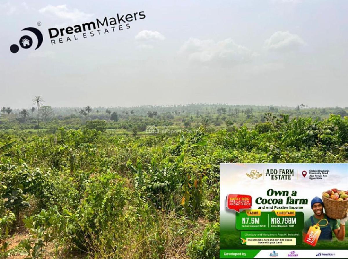 Cocoa Farm Investment Selling in a Pre Launch Estate, Add Farm Estate Located at Oou Road Ago Iwoye Ake, Km 46, Ogun, Commercial Land for Sale