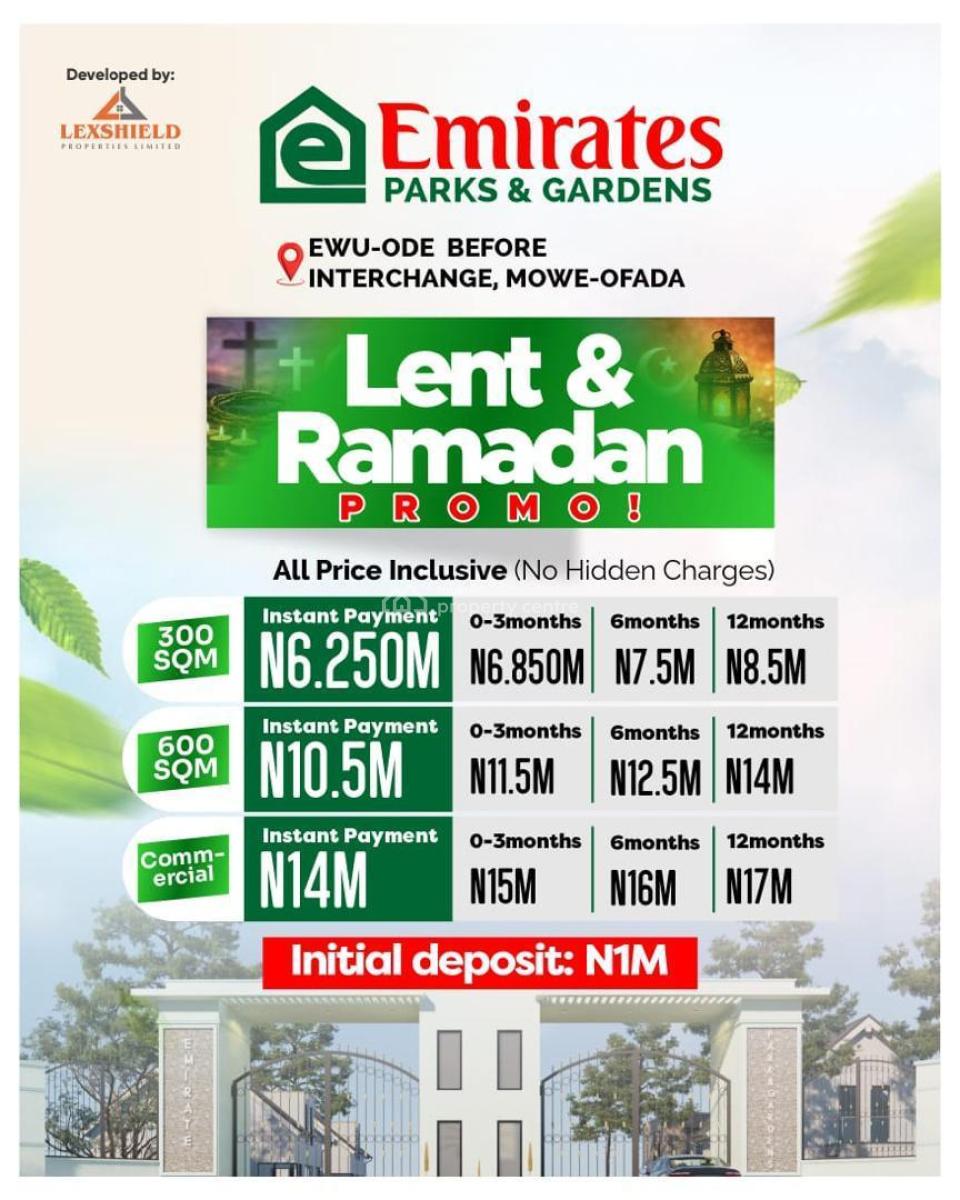 Verified Land Rich in Cultural Heritage Natural Beauty, Emirates Parks and Gardens Located at Mowe-ofada Selling Fast, Km 46, Ogun, Residential Land for Sale