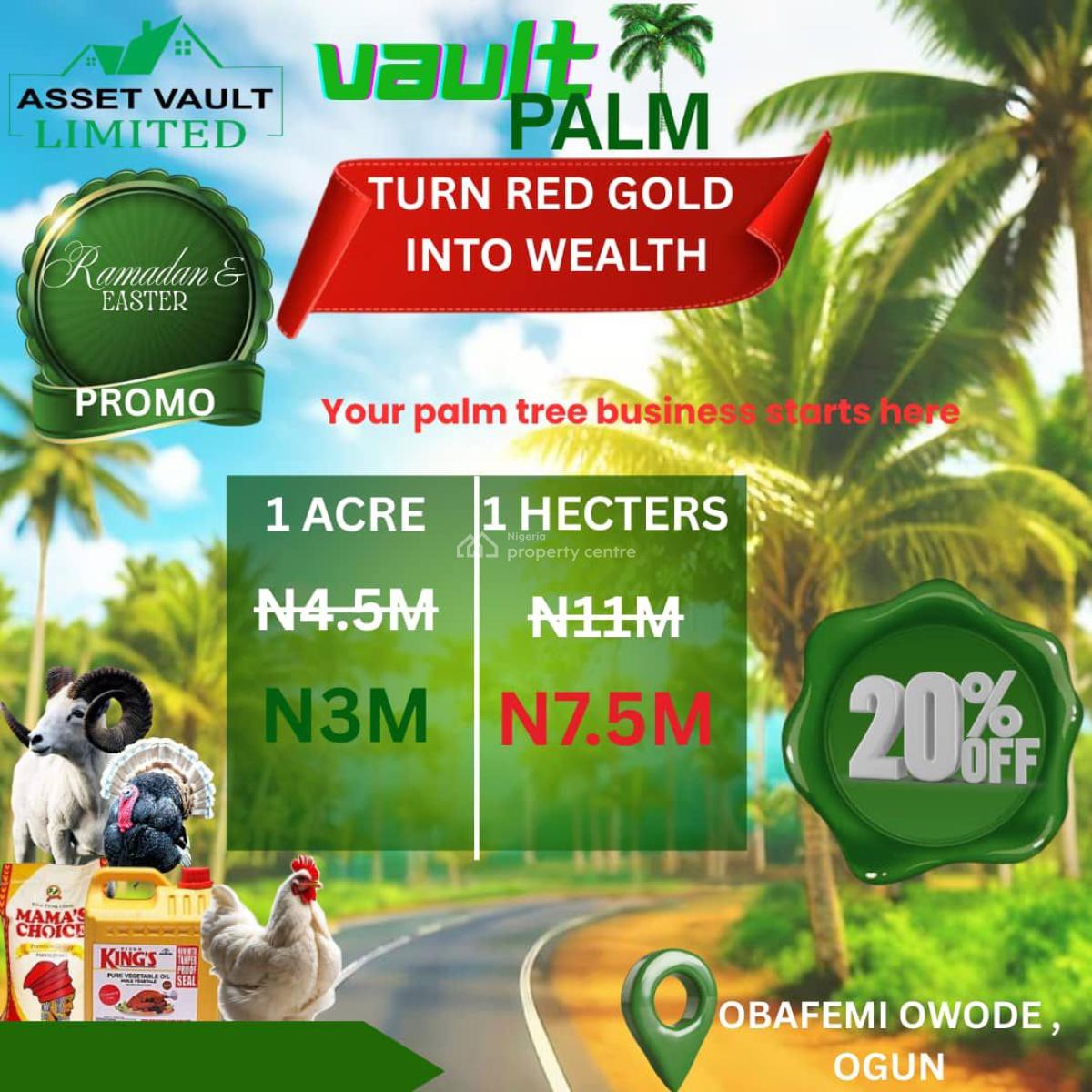 Acres of Palm Farm Investment, Vault Palm Estate for Sale in Obafemi Owode, Km 46, Ogun, Mixed-use Land for Sale