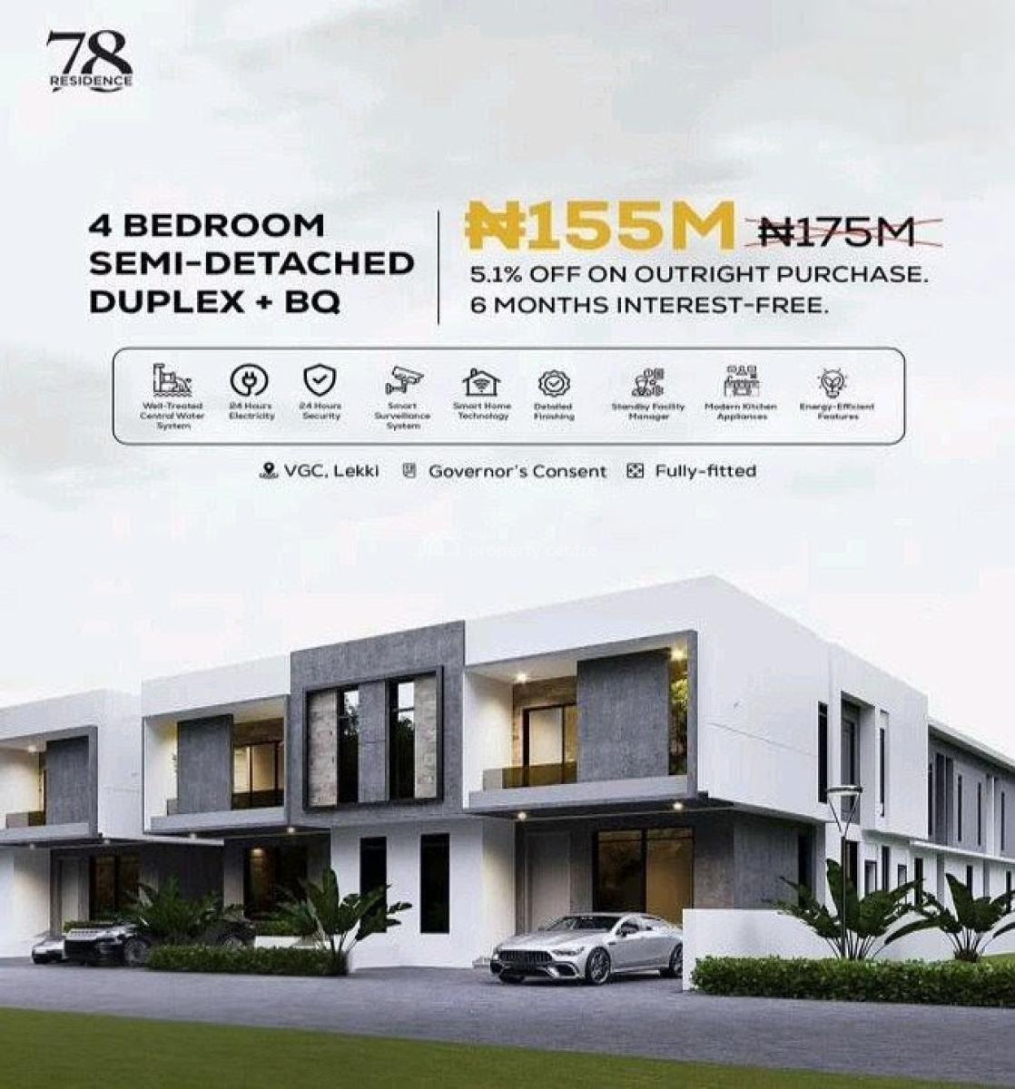 Luxury 4-bedroom Semi-detached Duplex with Excellent Facilities, 78 Residence, Vgc, Lekki, Lagos, Semi-detached Duplex for Sale