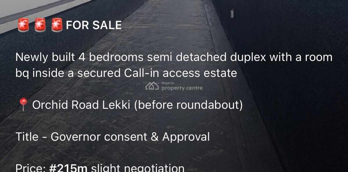 Newly Built 4-bedroom Semi Detached Duplex, Orchid Road, Lekki Lagos, Lekki, Lagos, Semi-detached Duplex for Sale