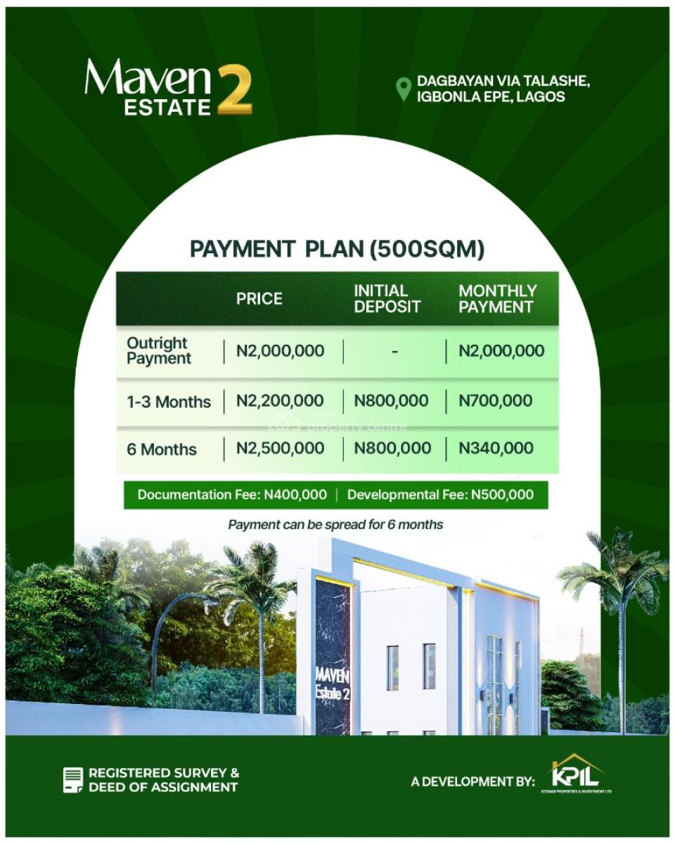 Land in a Peaceful Serenity and Instant Allocation, Maven Estate Phase 2,for Sale Dagbayan Via Talashe Igbonla, Epe, Lagos, Mixed-use Land for Sale