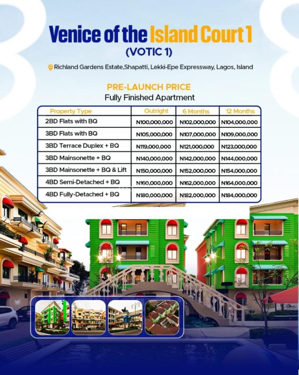 Luxury 3 Bedroom Maisonettes with Bq and Lift, Votic 1 ( Venice of The Island Court 1) / Richland Gardens Estate, Lekki Expressway, Lekki, Lagos, House for Sale