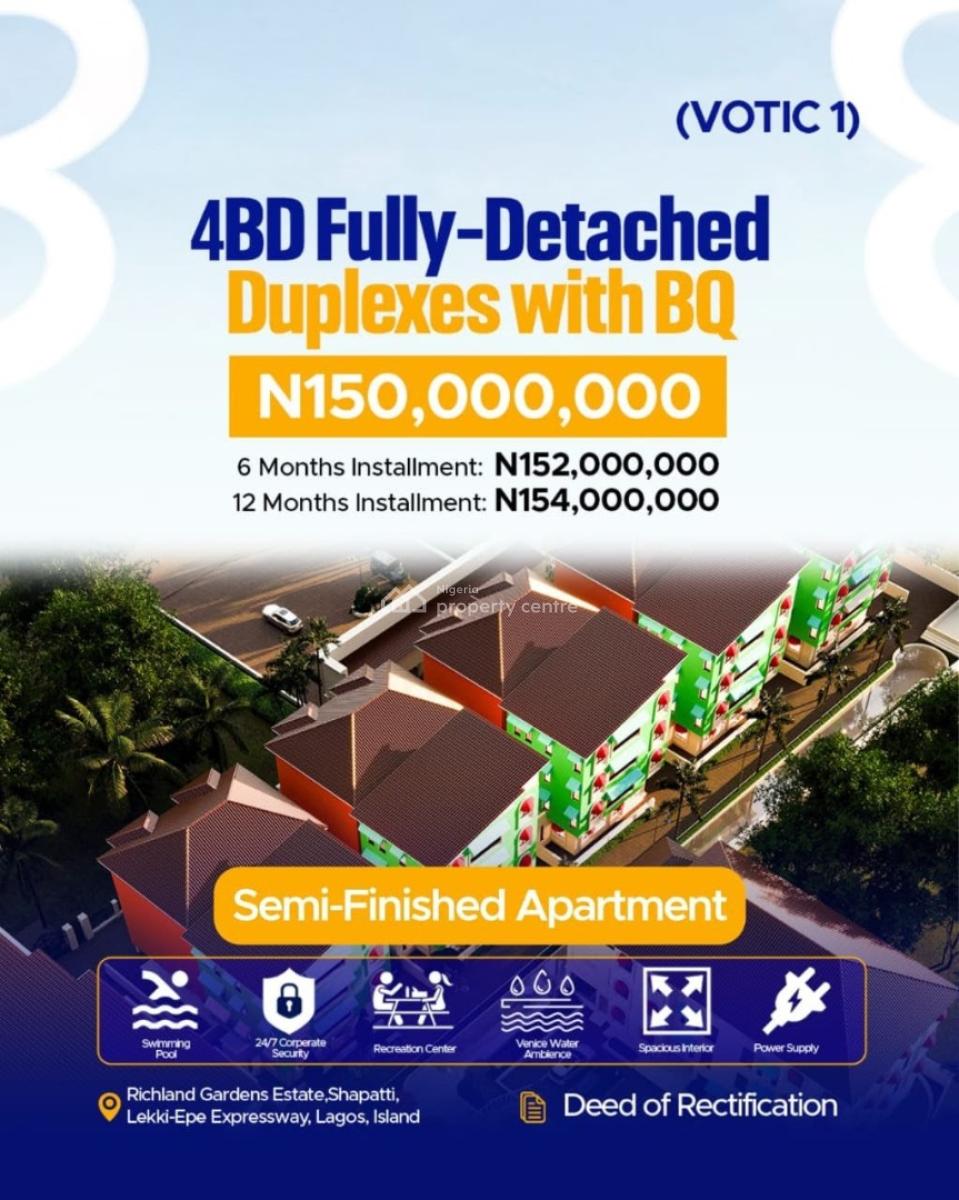 Luxury 3 Bedroom Maisonettes with Bq and Lift, Votic 1 ( Venice of The Island Court 1) / Richland Gardens Estate, Lekki Expressway, Lekki, Lagos, House for Sale