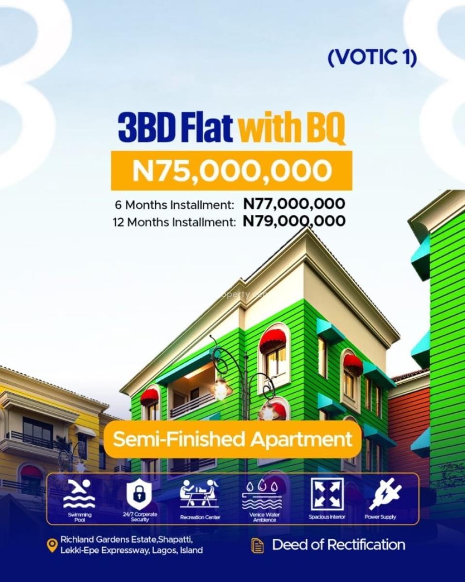 Luxury 3 Bedroom Maisonettes with Bq and Lift, Votic 1 ( Venice of The Island Court 1) / Richland Gardens Estate, Lekki Expressway, Lekki, Lagos, House for Sale