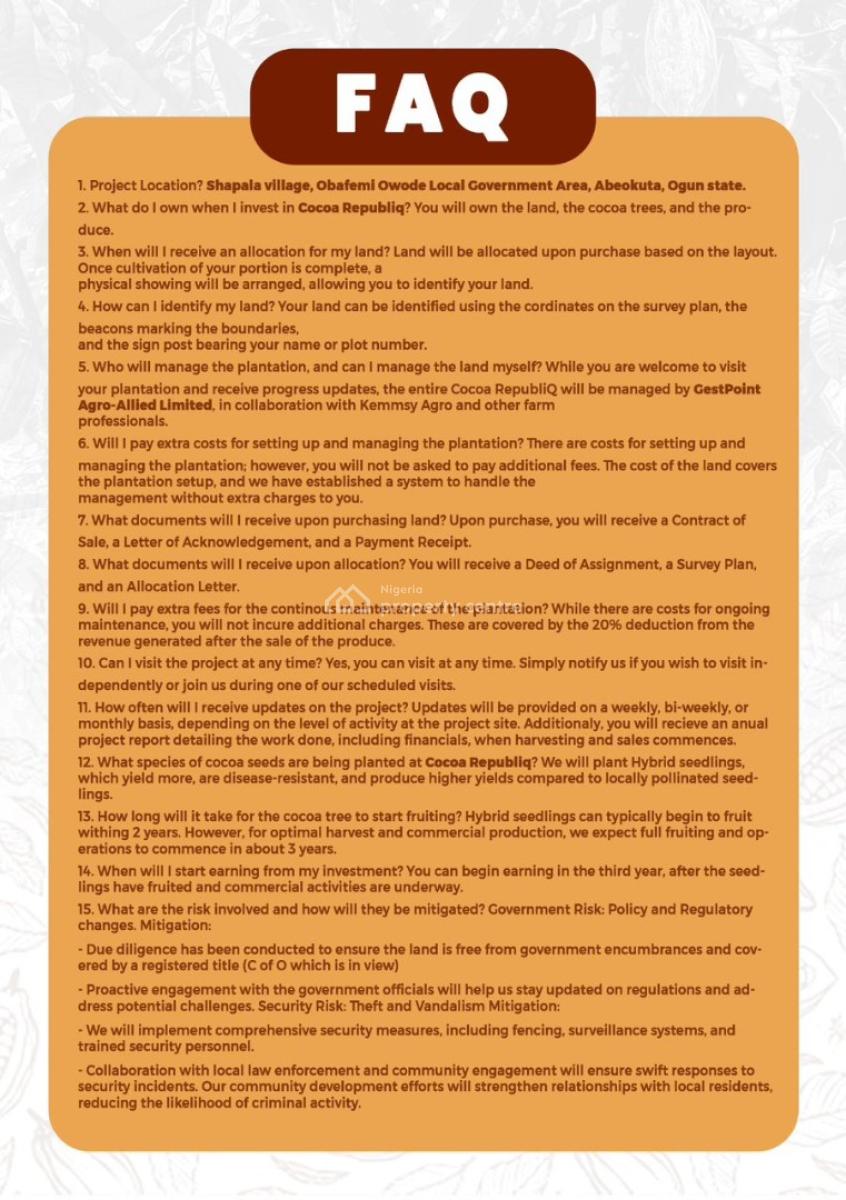 Cocoa Farm Investment -- Own  Acres of Cocoa Republiq, Shapala Village, Obafemi Owode, Ogun, Commercial Land for Sale