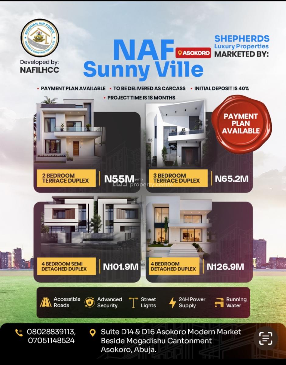 Houses (carcass) in Developing Estate, Naf Sunny-ville Estate, Asokoro District, Abuja, Terraced Duplex for Sale