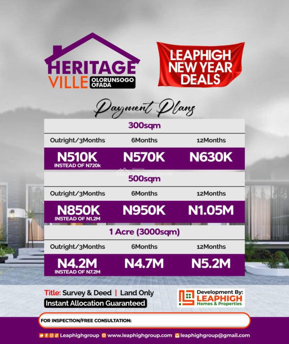 Affordable Residential Land Opportunity, Heritage Ville ,opposite Adeleke Power Plant, Olorunsogo Papalanto Expressway, Mowe Ofada, Ogun, Residential Land for Sale