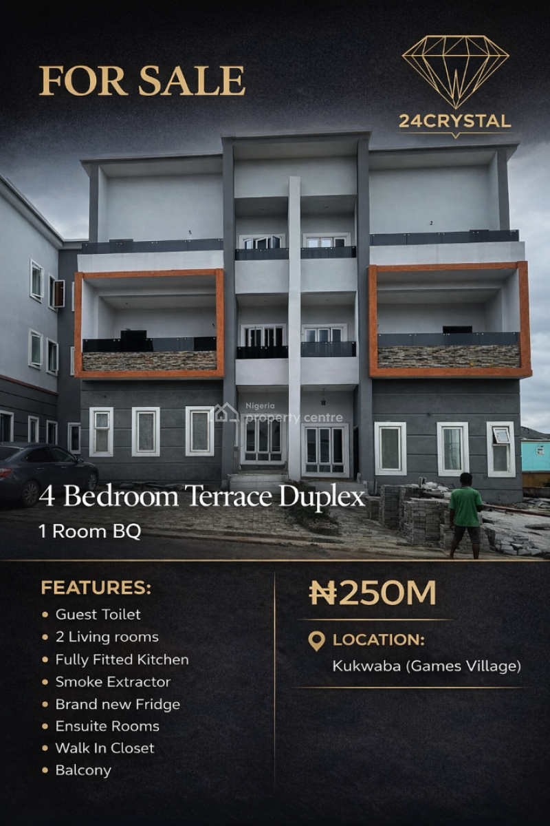 4 Bedroom Terrace Duplex with a Bq, Kukwaba, Abuja, Terraced Duplex for Sale