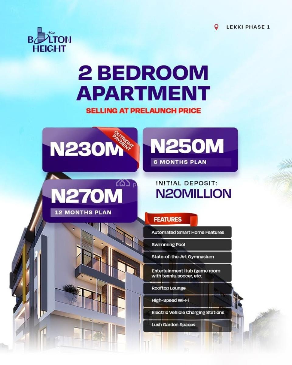 Luxury 2 Bedroom Apartment with Smart Home Facilities and Features, Bolton Height / The Nest, Lekki Foreshore, Lekki, Lagos, Block of Flats for Sale