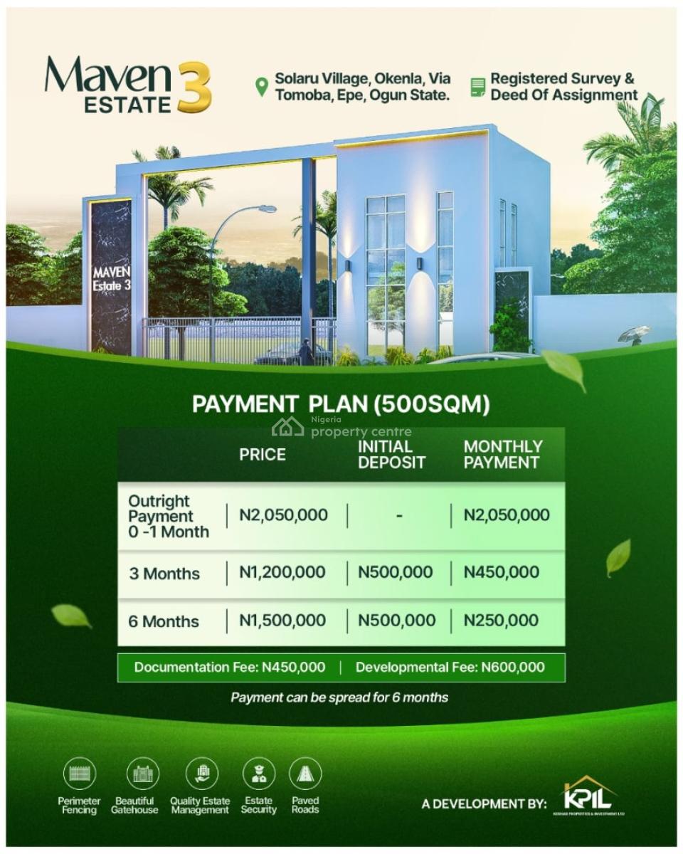 Registered Survey and Deed of Assignment, Maven Haven 3, Epe, Lagos, Residential Land for Sale