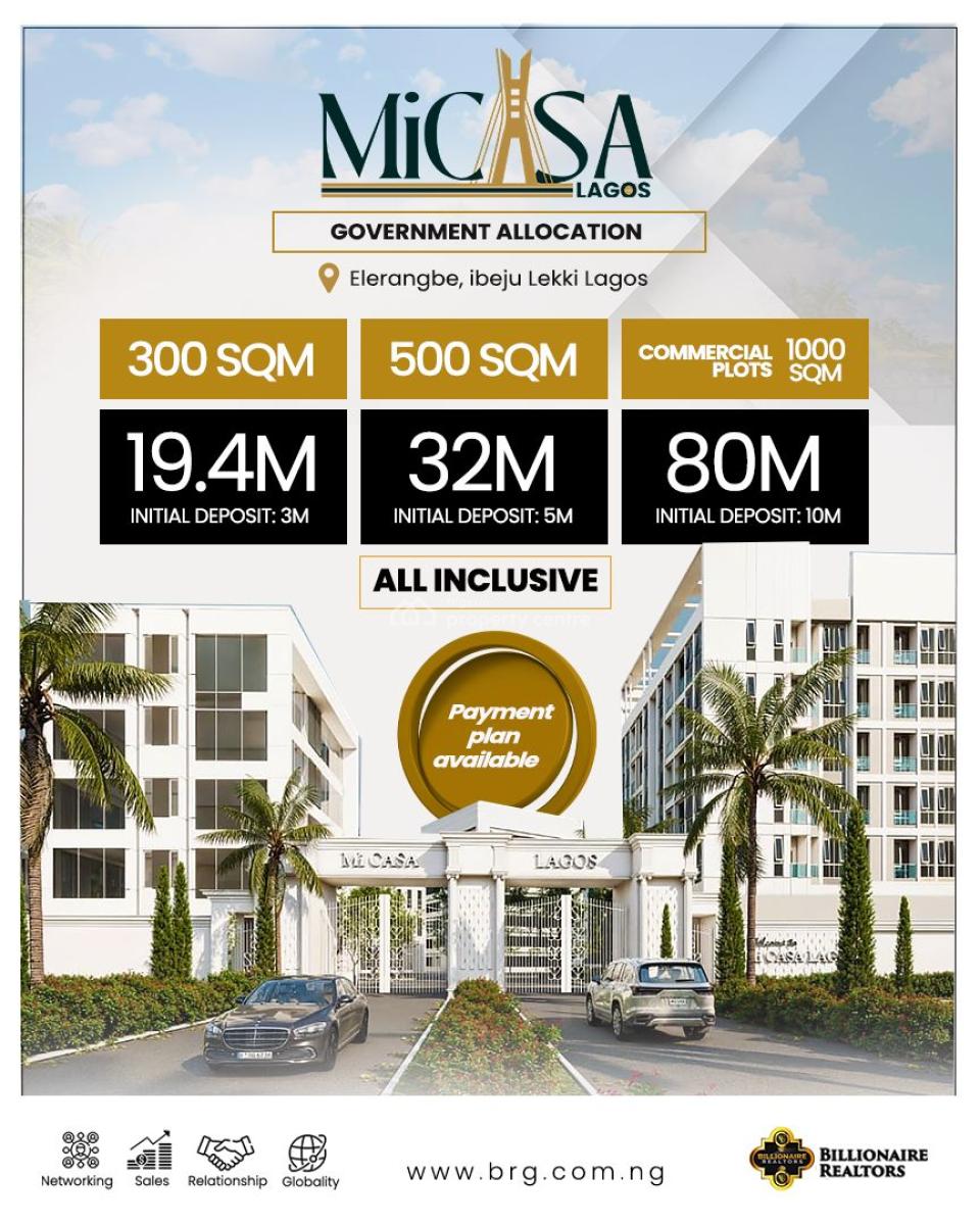 Land with Government Allocation at Mi Casa Estate, Elerangbe Lekki-epe Expressway, Ibeju Lekki, Lagos, Residential Land for Sale