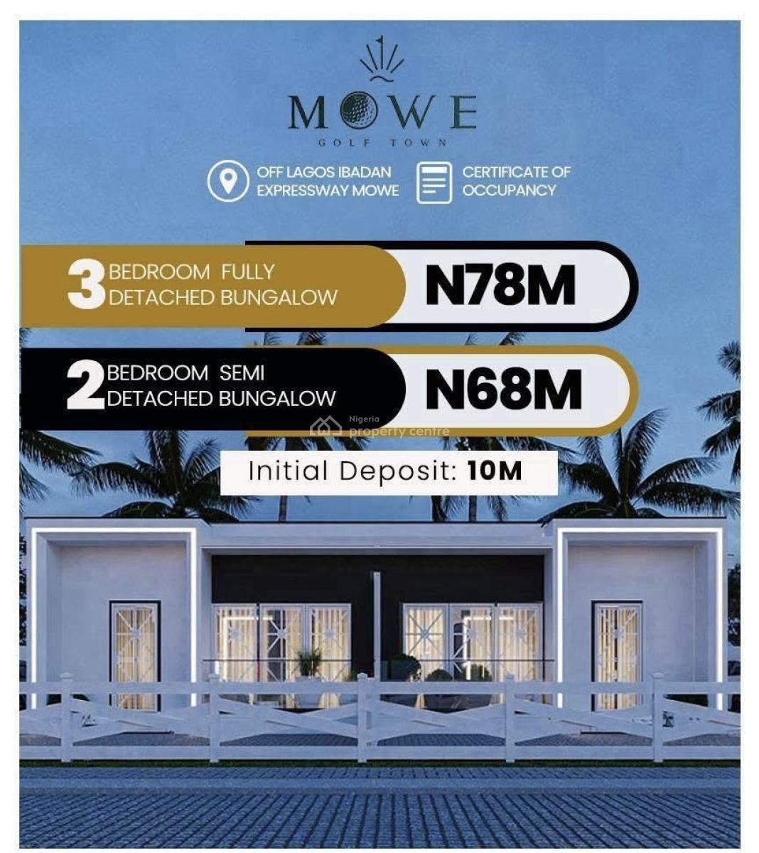 3 Bedroom Fully Detached Bungalow in a Resort Estate with C of O, Mowe Golf Town Estate, By Christopher University, 10 Minutes to Berger, Mowe Town, Ogun, Detached Bungalow for Sale