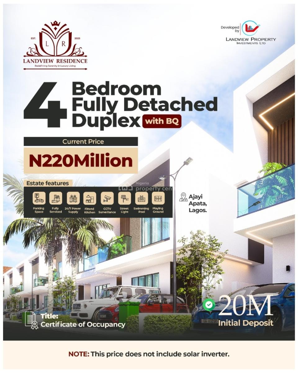 Exquisite 4 Bedroom Fully Detached Duplex with C of O, Landview Residence Ajayi Apata Newtown Estate Beside Fara Park, Sangotedo, Ajah, Lagos, Detached Duplex for Sale