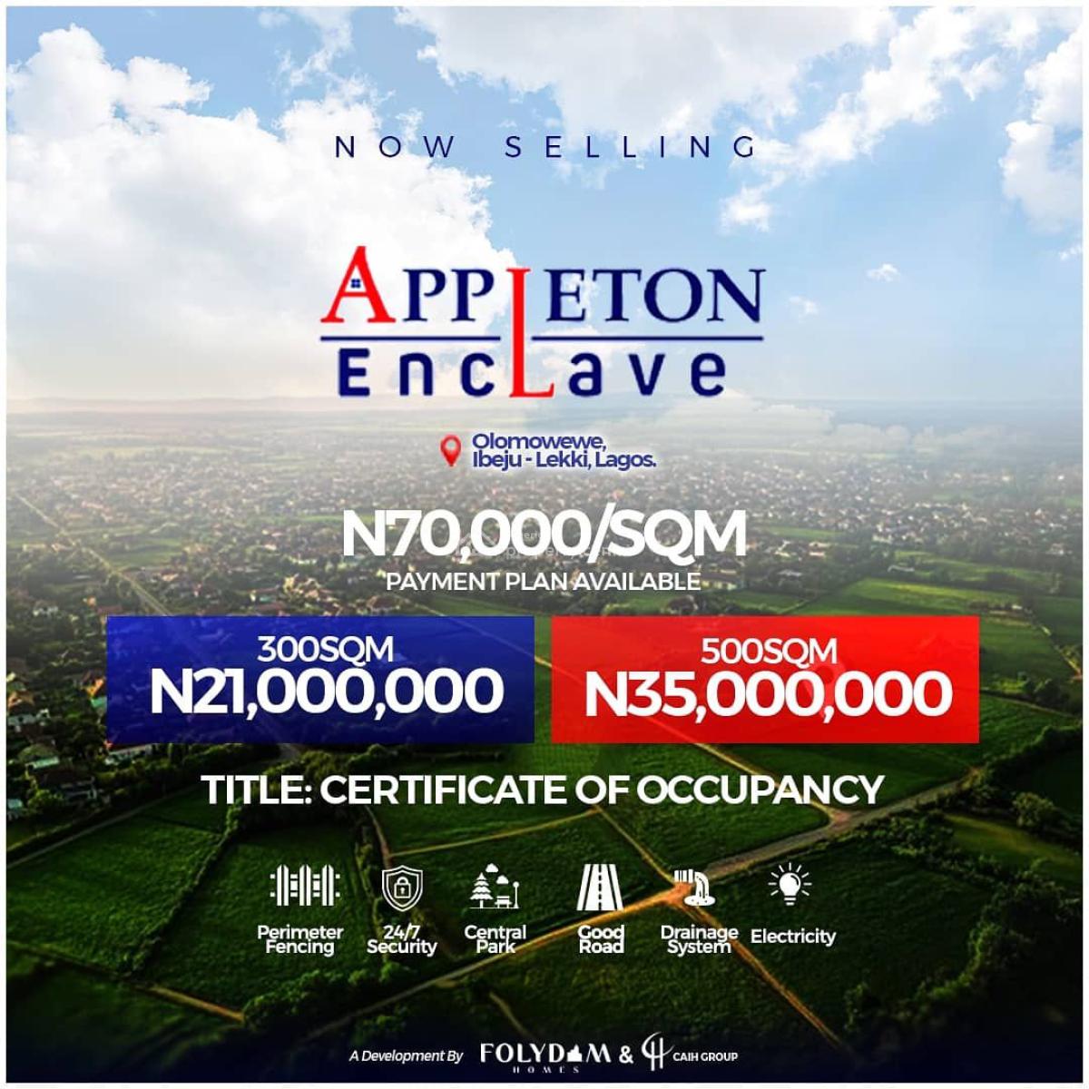 Buy and Build C of O Land with Perimeter Fencing and Gate House, Appleton Enclave Olomowewe Few Minutes Drive From Dangote Refinery, Ibeju Lekki, Lagos, Residential Land for Sale