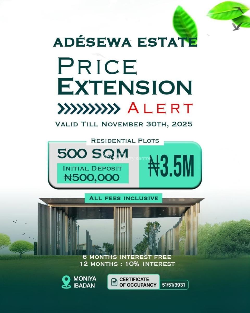 Plots of Land in a Gated Estate with C of O, Adéséwa Estate, Moniya, Ibadan, Oyo, Mixed-use Land for Sale
