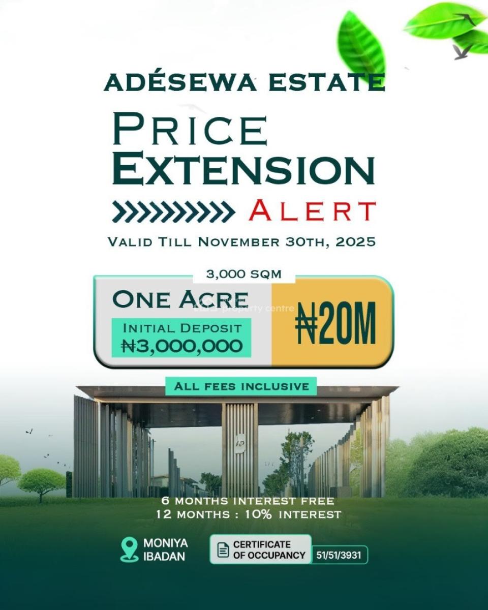 Plots of Land in a Gated Estate with C of O, Adéséwa Estate, Moniya, Ibadan, Oyo, Mixed-use Land for Sale