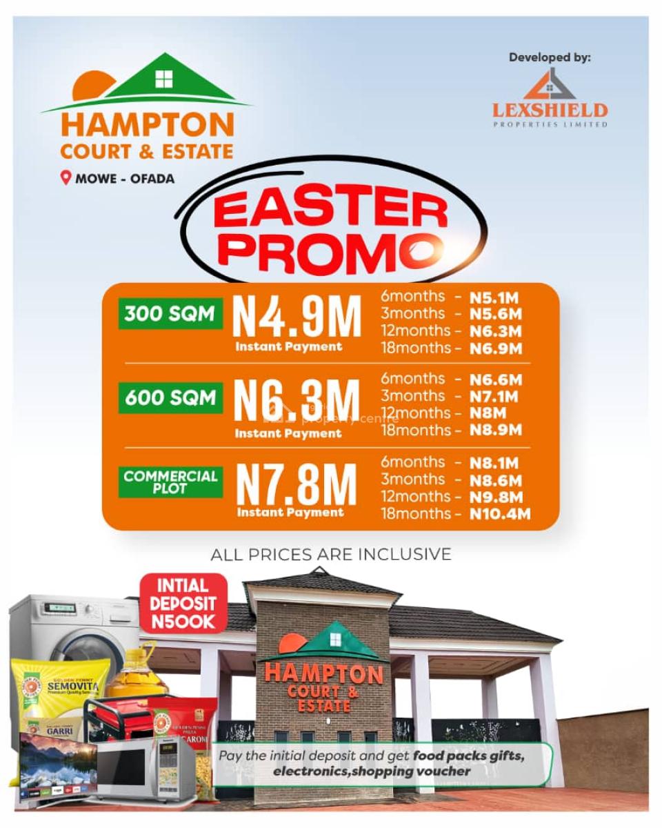 Buy and Build Land with Perimeter Fencing and Gate House, Hampton Court & Estate Close to Intl Breweries & Nestle Foods, Mowe Ofada, Ogun, Mixed-use Land for Sale
