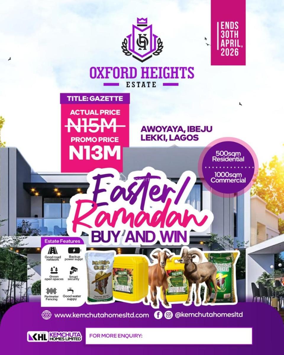 Premium Land with Gazette in a Prime Location, Oxford Heights Estate Close to Mayfair Garden & Lbs, Awoyaya, Ibeju Lekki, Lagos, Residential Land for Sale