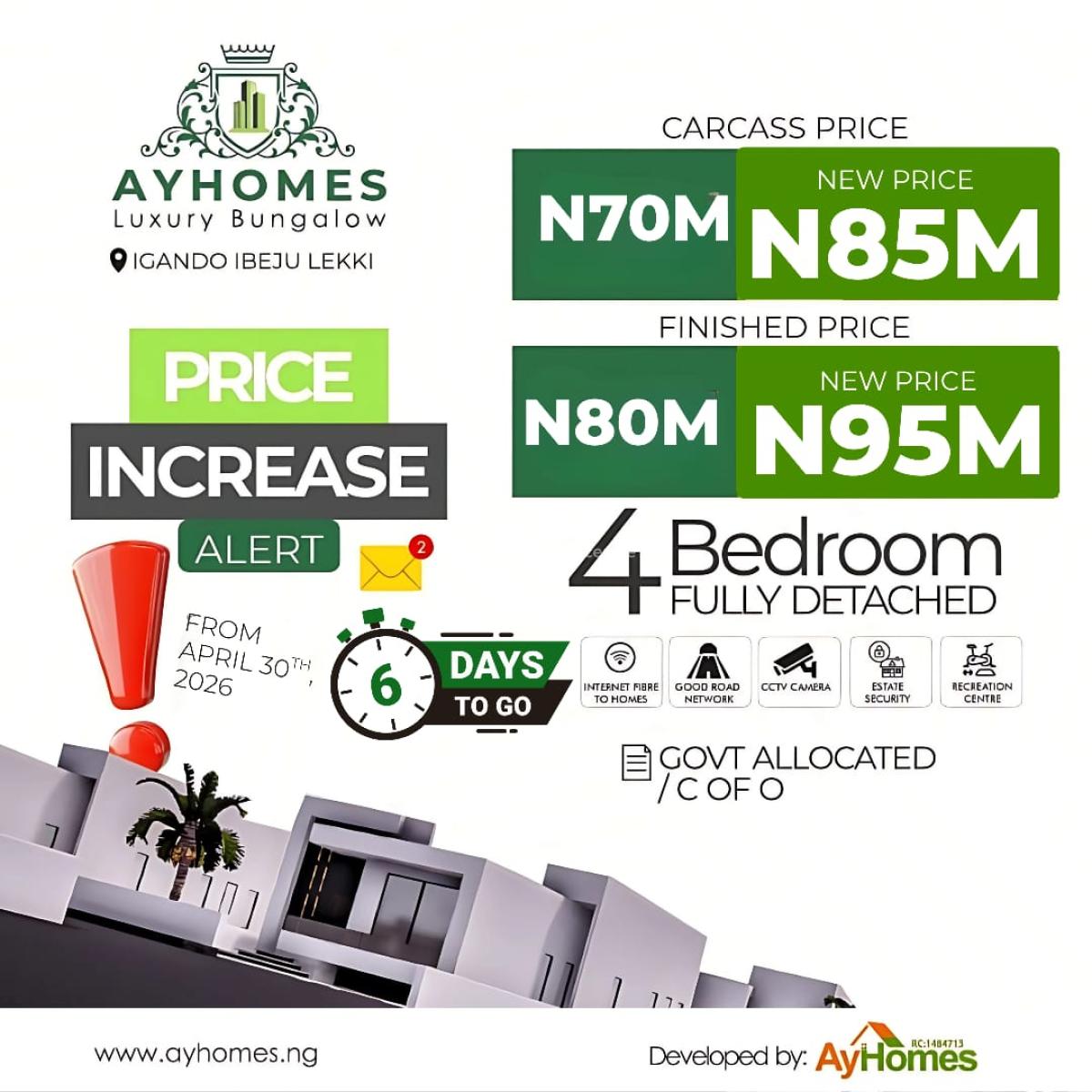 Luxury 4 Bedroom Fully Detached Bungalow with Government Allocated C of O, Ay Homes Luxury Bungalow Igando,pan Atlantic University, Ibeju Lekki, Lagos, Detached Bungalow for Sale