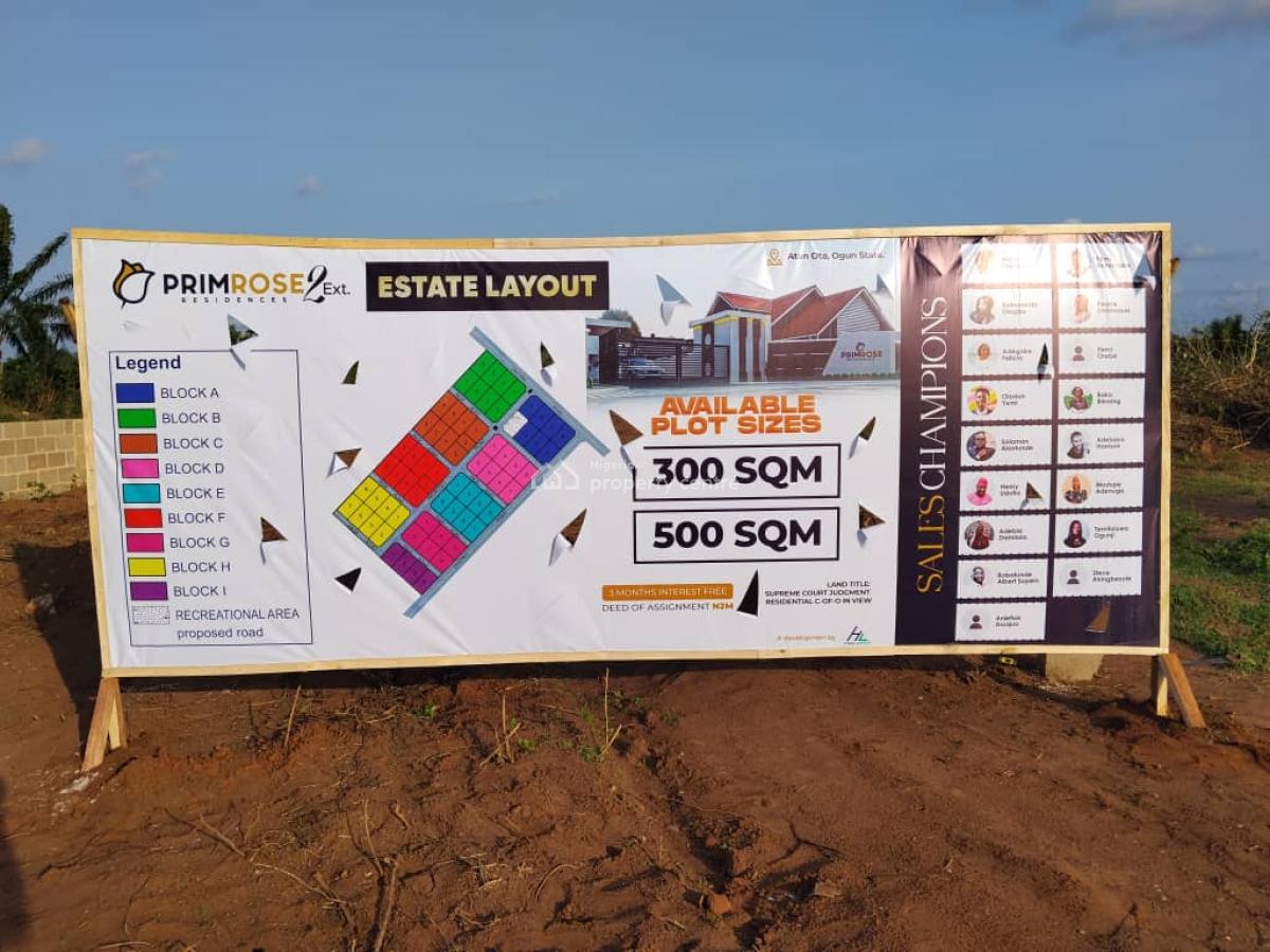 Buy Now Before Prices Rise -- Primrose Residences, Minutes From The Lagos-sokoto Superhighway Construction, Atan Ota, Ado-odo/ota, Ogun, Residential Land for Sale