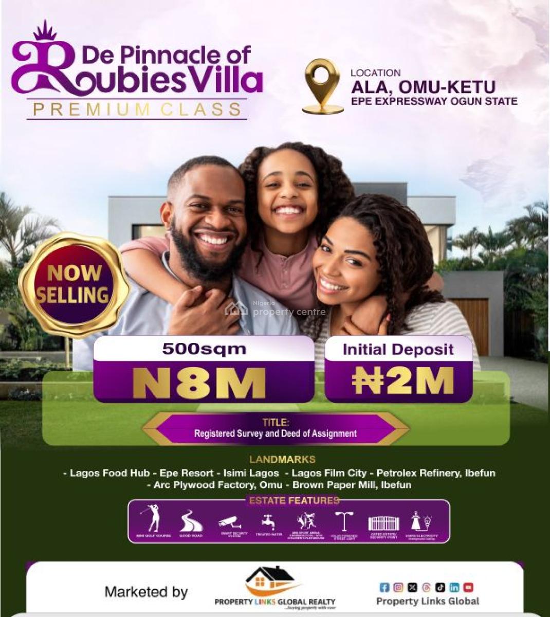 Luxury Land in a Strategic Location with Good Neighborhood, De Pinnacle of Roubies Villa Ala Omu Ketu Close ,lagos Food Hub, Ijebu East, Ogun, Residential Land for Sale