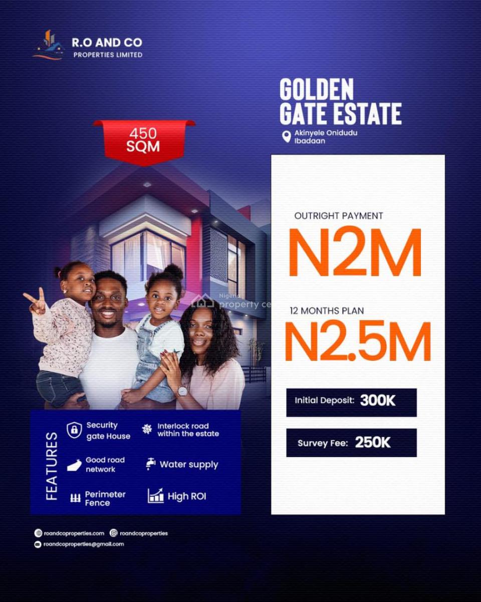 Affordable Premium Land with Good Landmark, Golden Gate Estate Onidudu ,moniya Train Station, Akinyele, Oyo, Residential Land for Sale