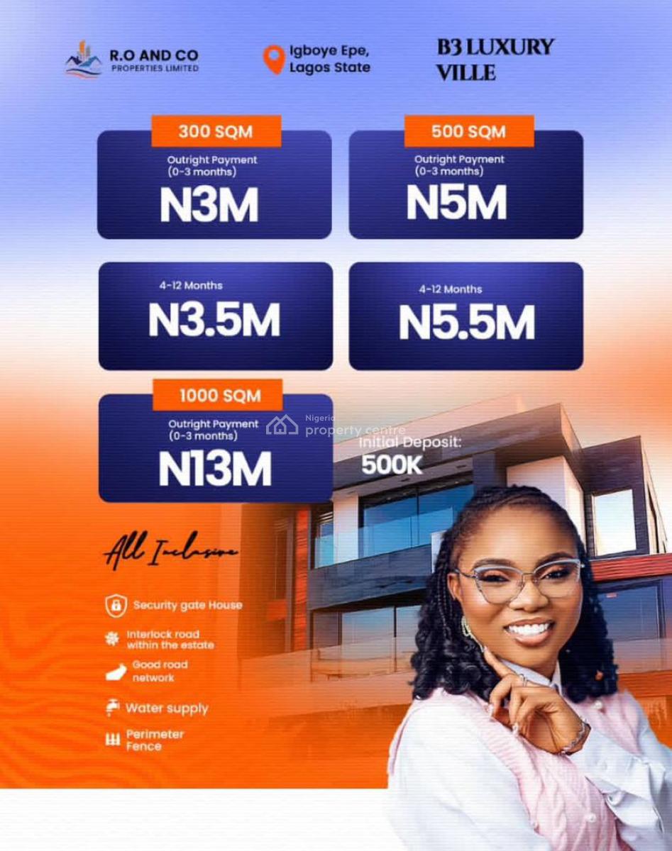 Prime Land in a Premium Location with Good Title, B3 Luxury Ville Igboye,atlantic Hall School Axis, Epe, Lagos, Residential Land for Sale