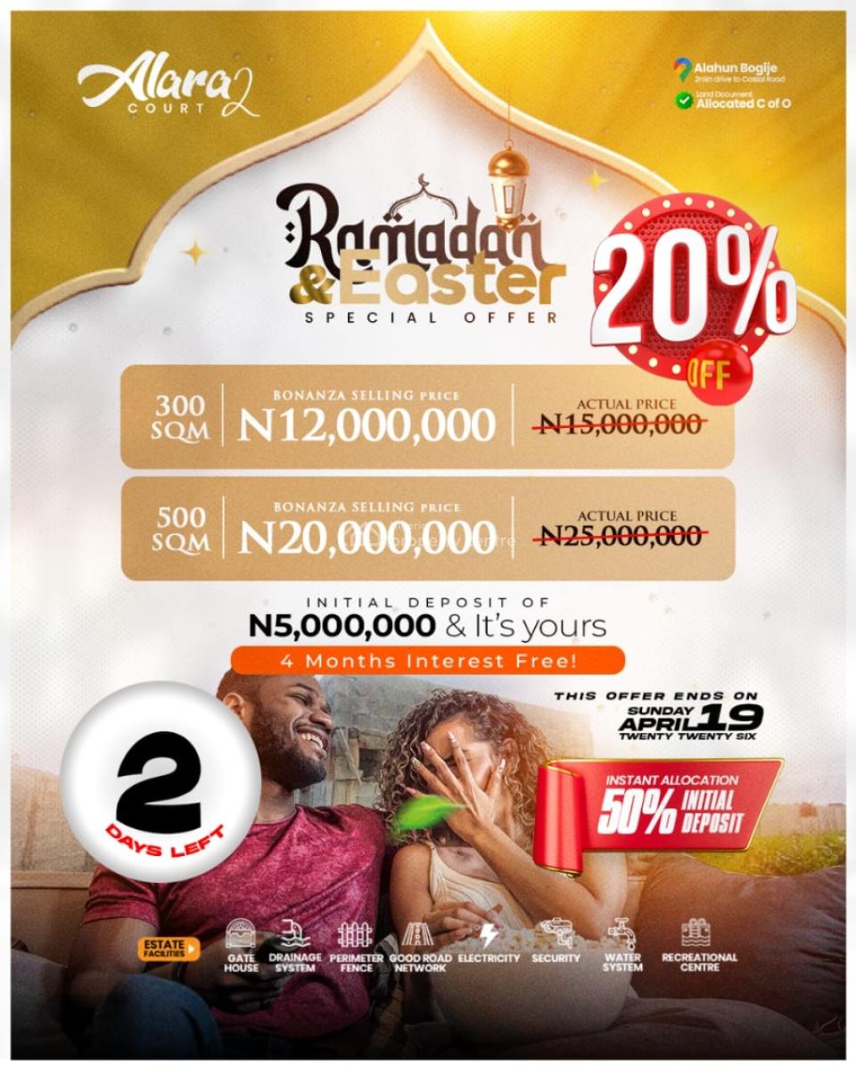 Luxury C of O Land in a Built Up Neighborhood, Alara Court 2 Alahun,coastal Road, Bogije, Ibeju Lekki, Lagos, Residential Land for Sale