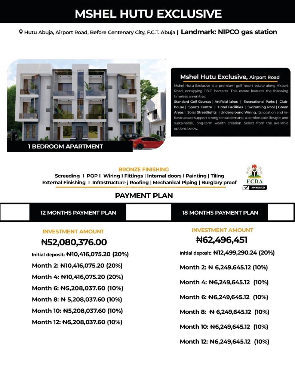 Premium 1 Bedroom Apartments & Investment Blocks Mshel Hutu Exclusive, Airport Road, Mshel Hutu Exclusive, Lugbe District, Abuja, Flat / Apartment for Sale