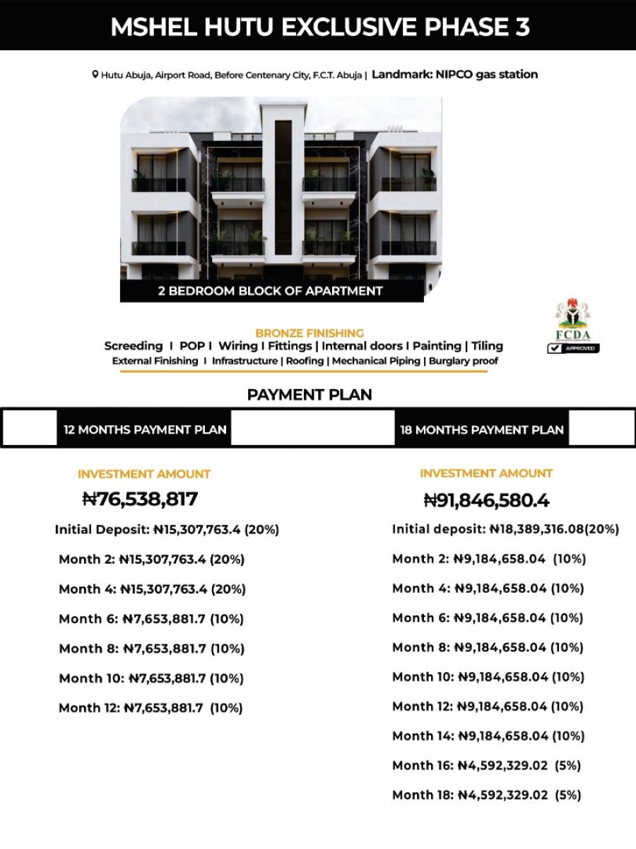 2 Bedroom Apartments & Full Investment Blocks  Mshel Hutu Exclusive, Airport Road, Mshel Hutu Exclusive, Lugbe District, Abuja, Flat / Apartment for Sale