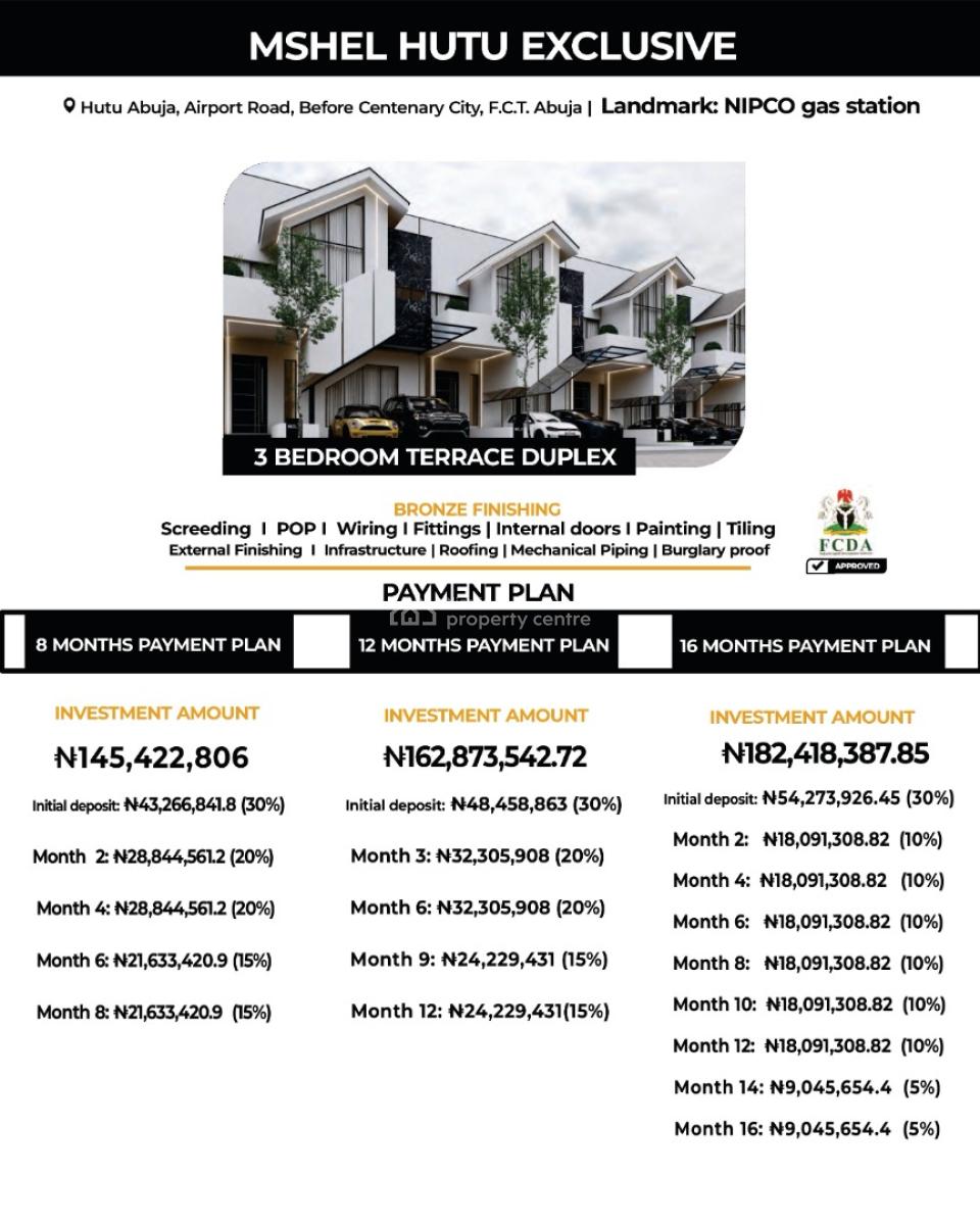 3 Bedroom Apartments, Terrace Duplexes & Investment Blocks Mshel Hutu, Airport Road, Mshel Hutu Exclusive, Lugbe District, Abuja, House for Sale