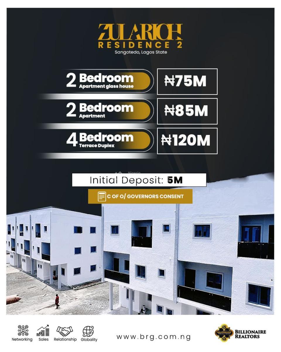 House with C of O at Zularich Residence  Estate 2, Monastery Road Lekki Epe Expressway, Sangotedo, Ajah, Lagos, Terraced Duplex for Sale