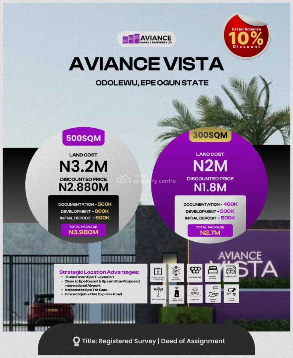 Prime Land in a Strategic Location with Good Topography, Aviance Vista City Estate Close to Epe Toll Gate, Odogbolu, Ogun, Residential Land for Sale
