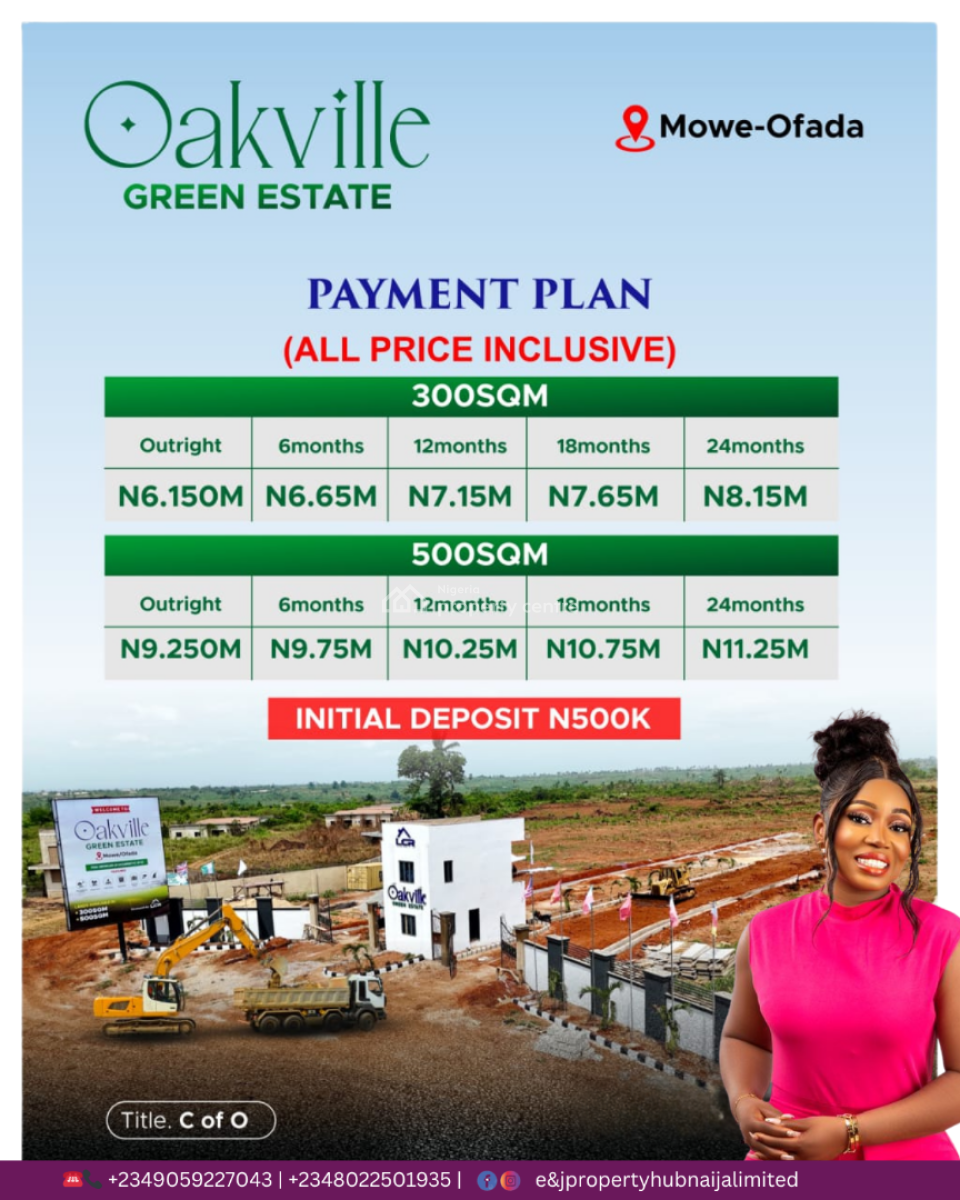 Affordable C of O Land with a 2 Years Payment Plan, Oakville Green Estate Mowe Ofada, Mowe Ofada, Ogun, Residential Land for Sale