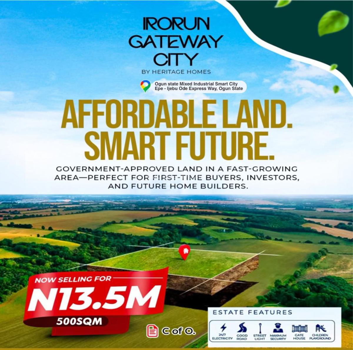 Land with C of O in a Prime Location with Maximum Security, Irorun Gateway City, Along Epe – Ijebu Ode Expressway, Km 46, Ogun, Mixed-use Land for Sale