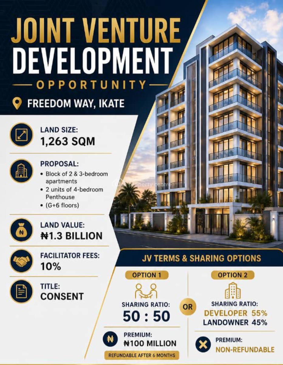 Land Size: 1,263 Sqm, Freedom Way, Ikate, Lekki, Lagos, House Joint Venture