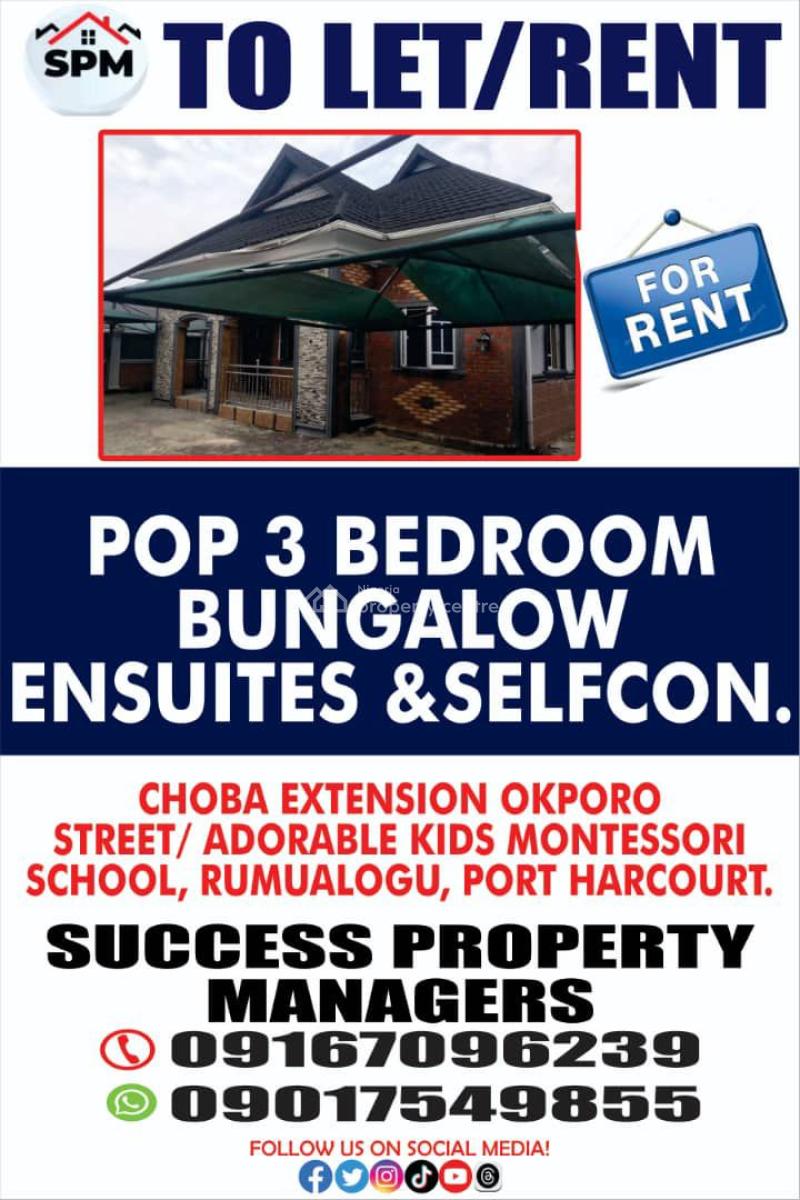 Luxury 3 Bedroom All Ensuite Bungalow and Bq, Choba Extension, Rumualogu, Choba, Port Harcourt, Rivers, Detached Bungalow for Rent