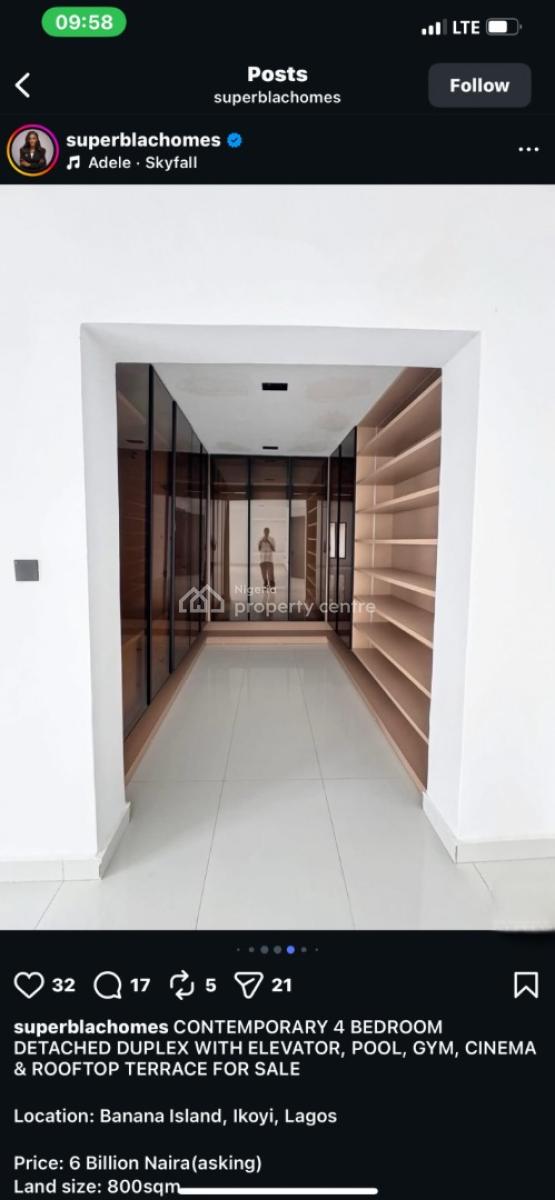 4 Bedroom Detached Duplex with a Bq and Elevator,, Banana Island, Ikoyi, Lagos, Detached Duplex for Sale
